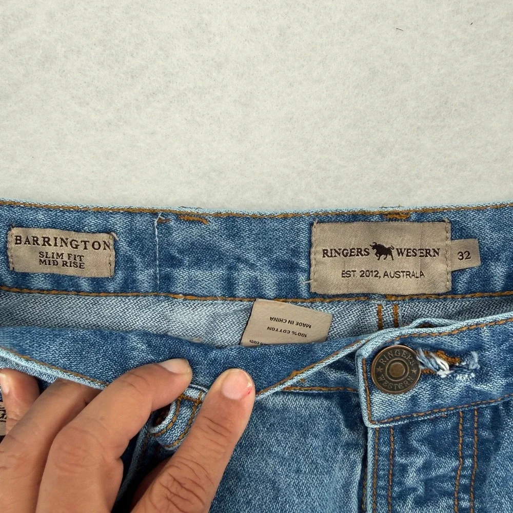 Ringers Western Barrington Slim Fit Mid Rise Blue Jeans Mens Size‎ 32 Button Fly